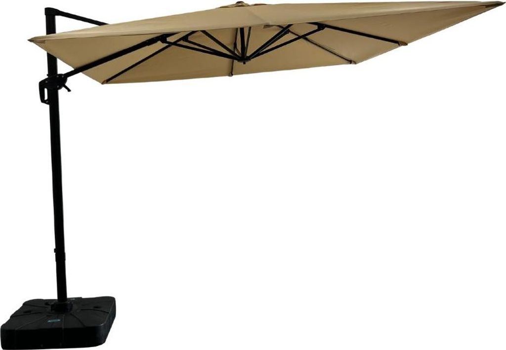 Gastro Ampelschirm Rome Beige, quadratisch, 3 × 3 m, 8 Streben, 210 g/m² Polyester, wasserabweisend, höhenverstellbar, 360° drehbar, ohne Volant