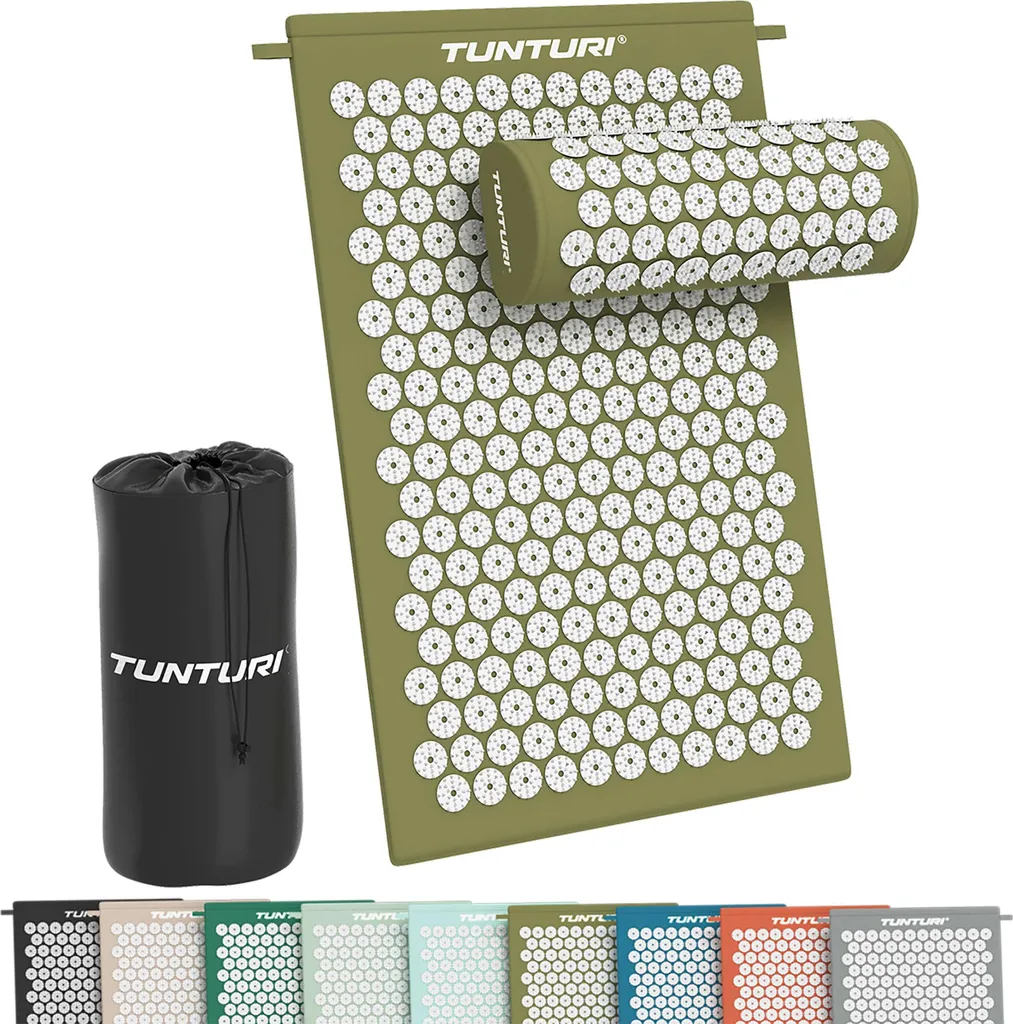 Détente musculaire : Tapis d'acupression et coussin Tunturi vert armée