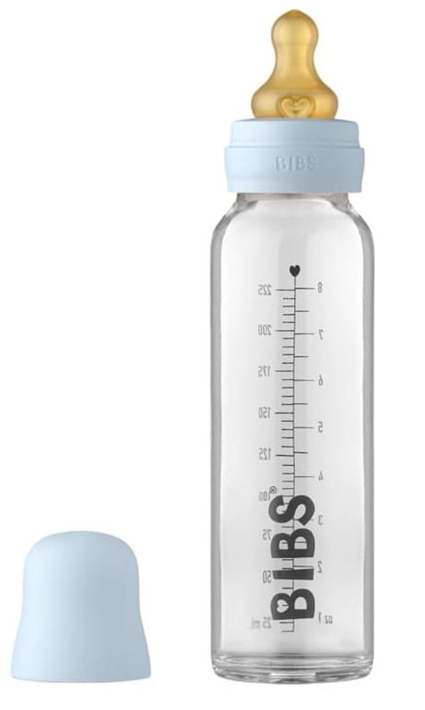 BIBS Baby Glass Bottle 225ml, Vermindert Koliken, Runder Sauger aus Naturkautschuklatex, Unterstützt das Stillen. Hergestellt in Dänemark, Comple...