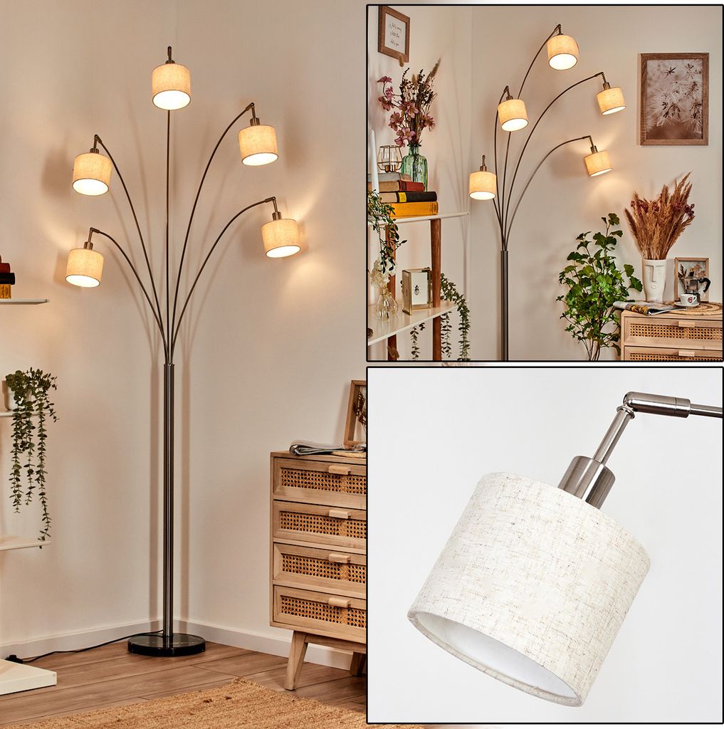 Schiavonea Stehlampe aus Metall/Stoff in Schwarz/Nickel-matt/Naturfarben