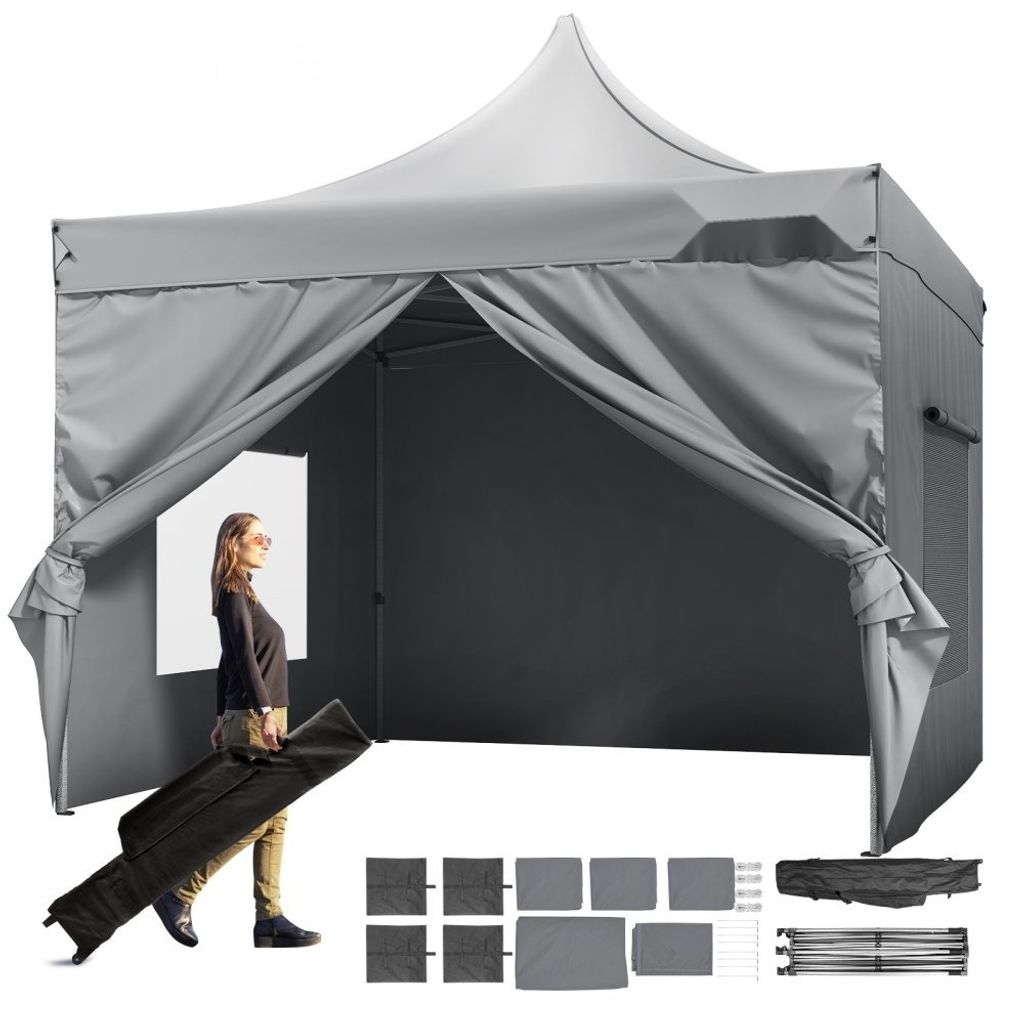 Pavillon 304,8x304,8x320cm - Hochwertiges Gartenzelt aus 500D PolyurethanSilber-Gewebe - Höhenverstellbarer Faltpavillon inkl. Aufbewahrungstasche...