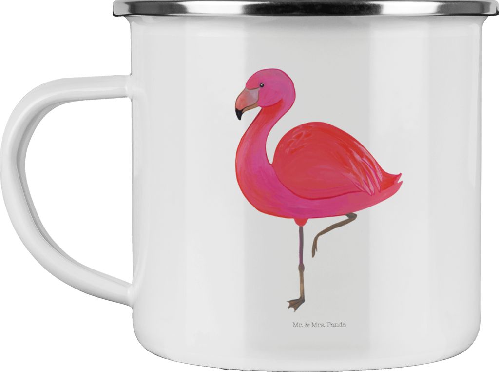 Mr. & Mrs. Panda Pott Flamingo Classic - Weiß - Geschenk, Ich, Geschwister, Reisebecher, Freundinnen, Motivtasse, Freundin, Selbstliebe, Emaille T...