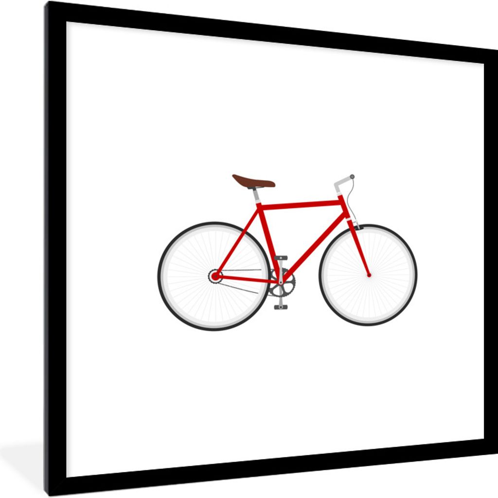 MuchoWow Gerahmtes Poster Eine Seitenansicht eines roten Fahrrads 40x40 cm - Poster mit Schwarzem Bilderrahmen Wandposter Rahmen Foto Bilder - Po...