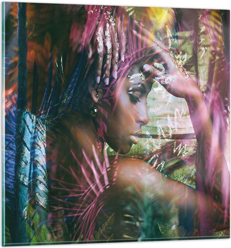 Bilder auf glas - frau modern - 60x60cm - Glasbilder - Wandbilder - Bilder - Kunstdruck - zum Aufhängen bereit - Wanddekoration aus Glas - Glas Bi...