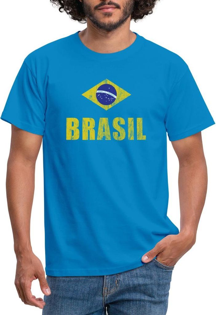 Spreadshirt Brasilien Fußball Retro Männer T-Shirt, XL, Royalblau