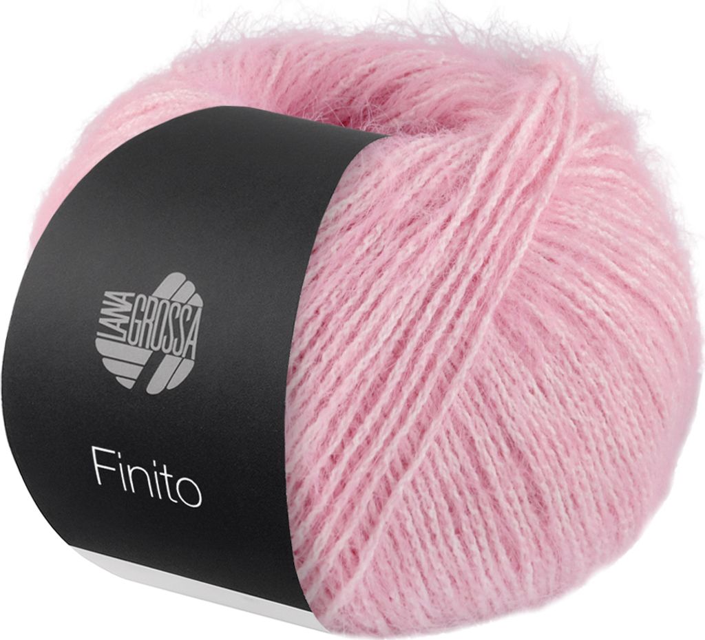 A ball of pink yarn with a black label.
