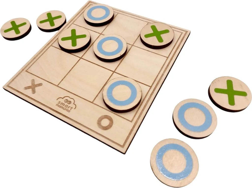 Morpion en bois - Jeu de société éducatif et puzzle de réflexion 2D