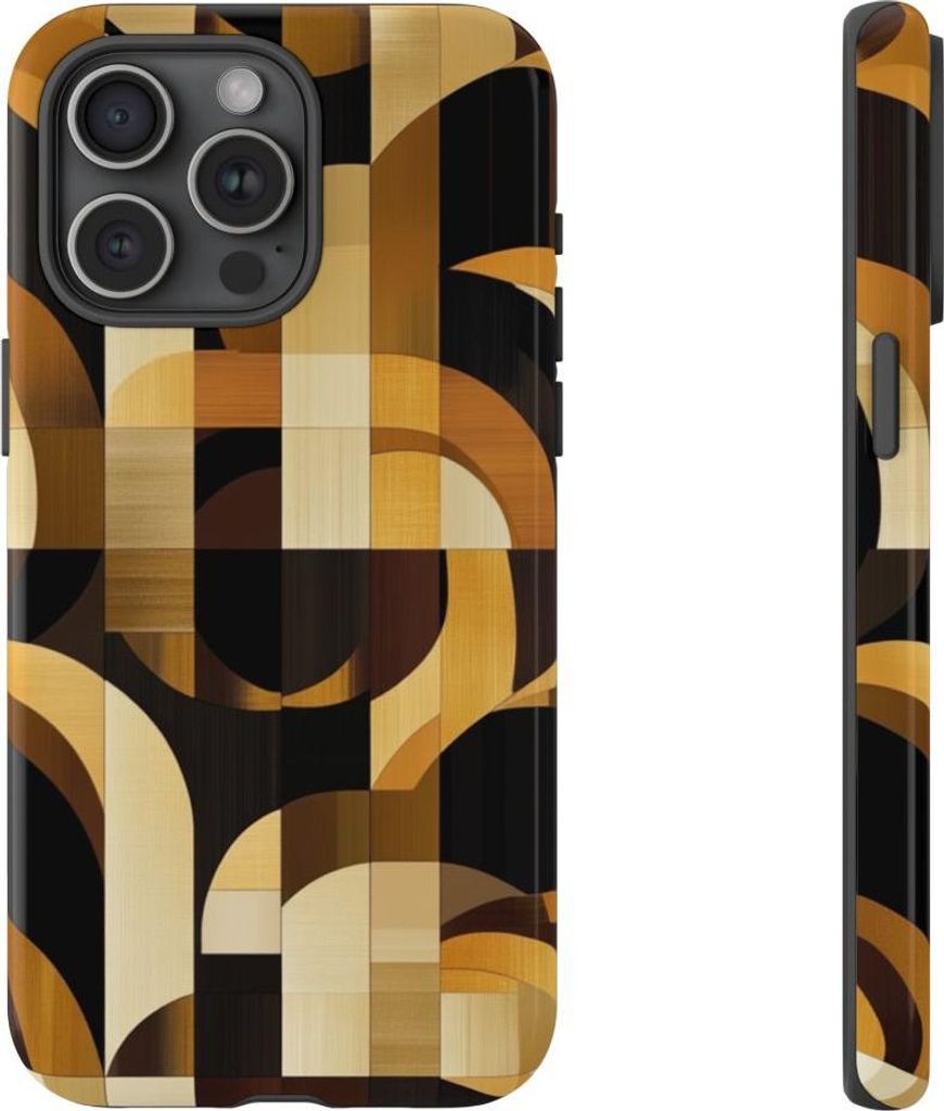 Elegantes Art-Déco-Muster in Braun und Gold – Hülle Kompatibel mit iPhone 15 Pro Max