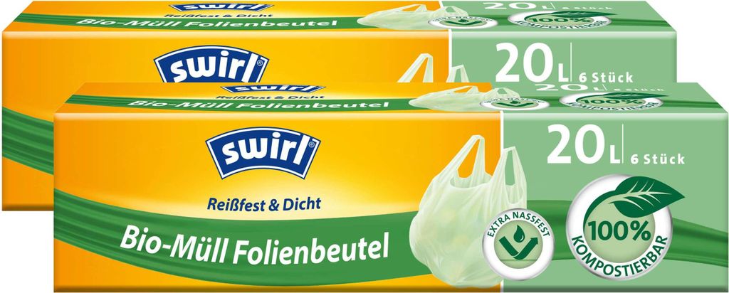 Swirl -Müll Folien-Beutel 20l mit Tragegriff 6stk./Rolle (2er Pack)