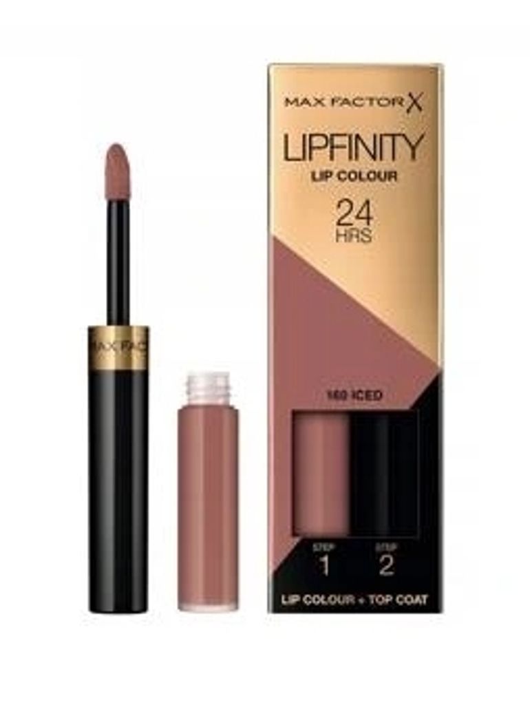 A product shot of a Max Factor Lipfinity lip color product and its packaging.