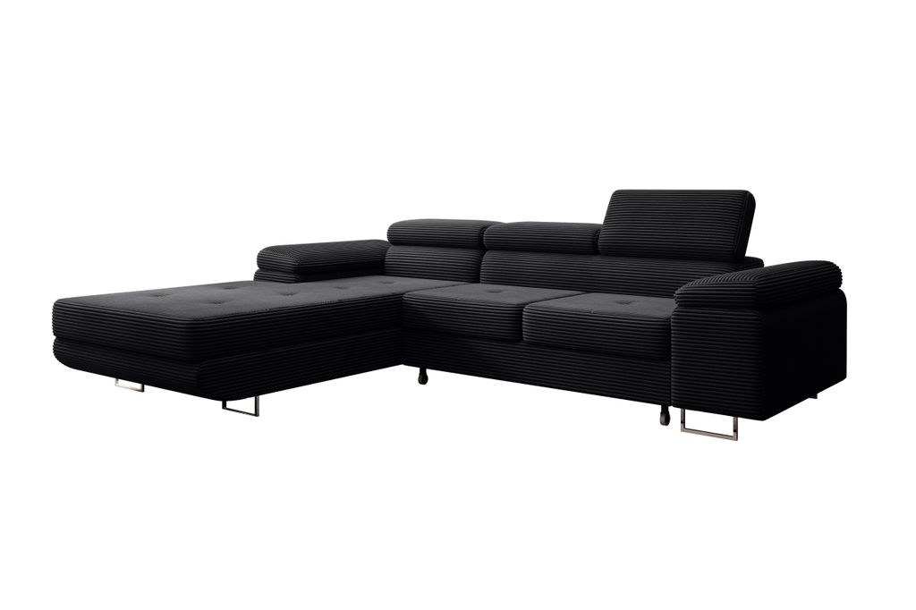 Modernes Ecksofa Alvaro mit Schlaffunktion & Bettkasten, Ausziehbare Wohnlandschaft in L-Form, Stauraum, Schlafsofa Schwarz Links