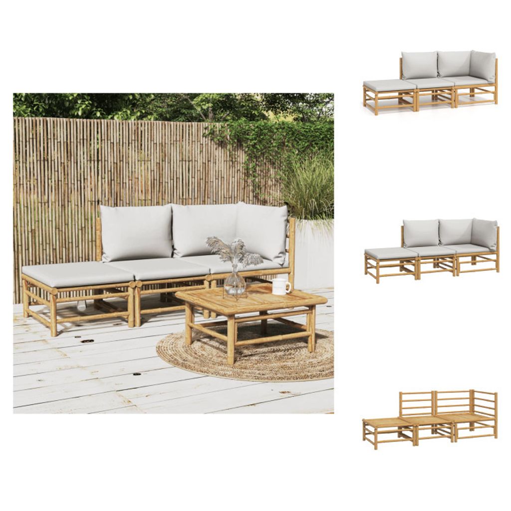 vidaXL 3-tlg. Garten-Lounge-Set mit Hellgrauen Kissen Bambus - Gartenmöbel-Sets