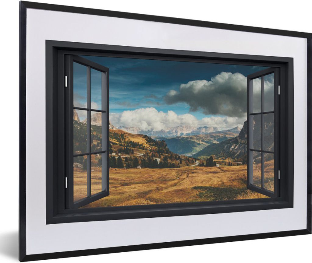 MuchoWow MuchoWow Gerahmtes Poster Aussicht - Weg - Berg 60x40 cm - Poster mit zchwarzem Bilderrahmen - Schlafzimmer - Plakat in Rahmen - Drucken
