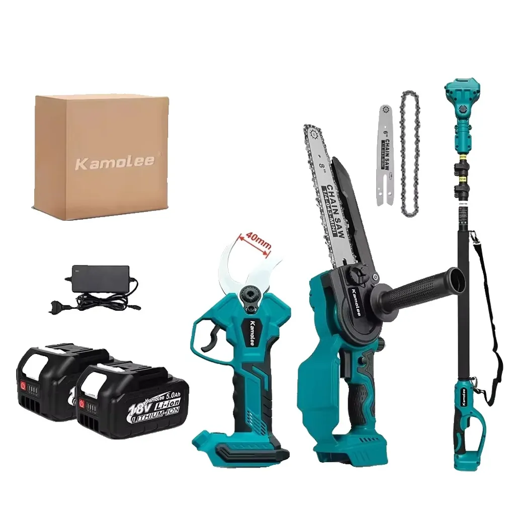 Pack tronçonneuse d'élagage pour entretien jardin avec 2 batteries 5Ah