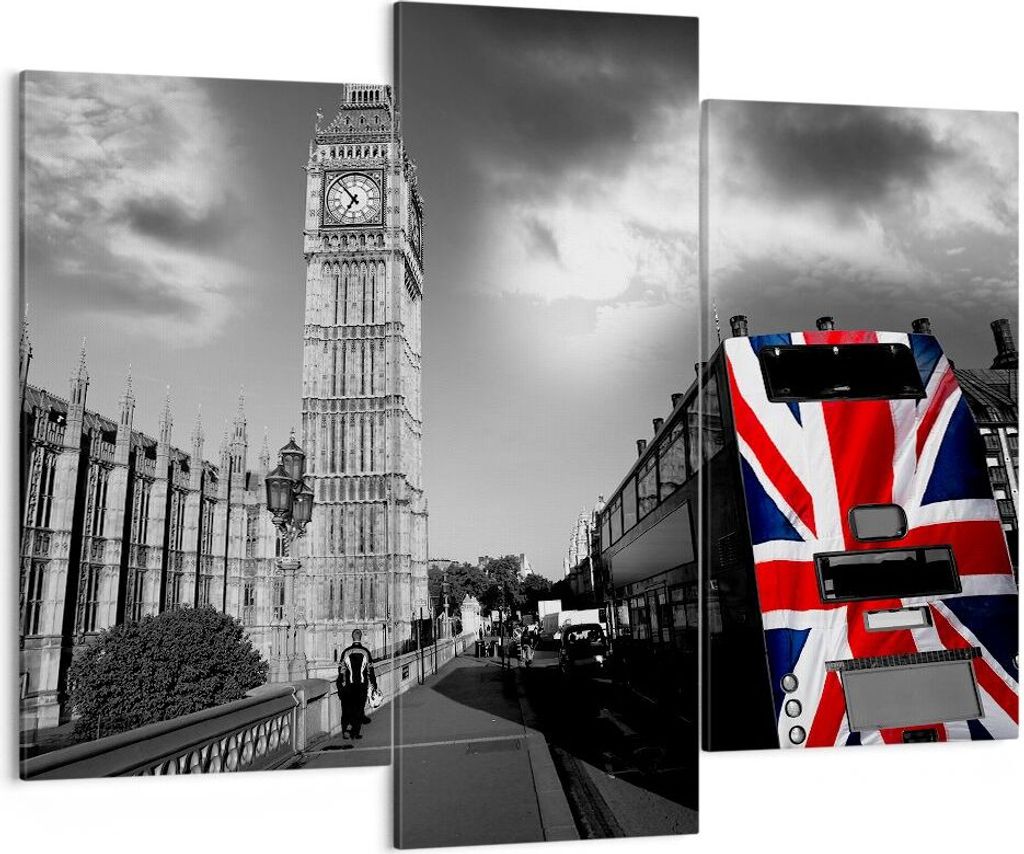 Bild auf Leinwand - Leinwandbild - Bus London Big Ben Gebäude - 130x100cm - Wand Bild - Wanddeko - Leinwanddruck - Bilder - Kunstdruck - Wanddekor...
