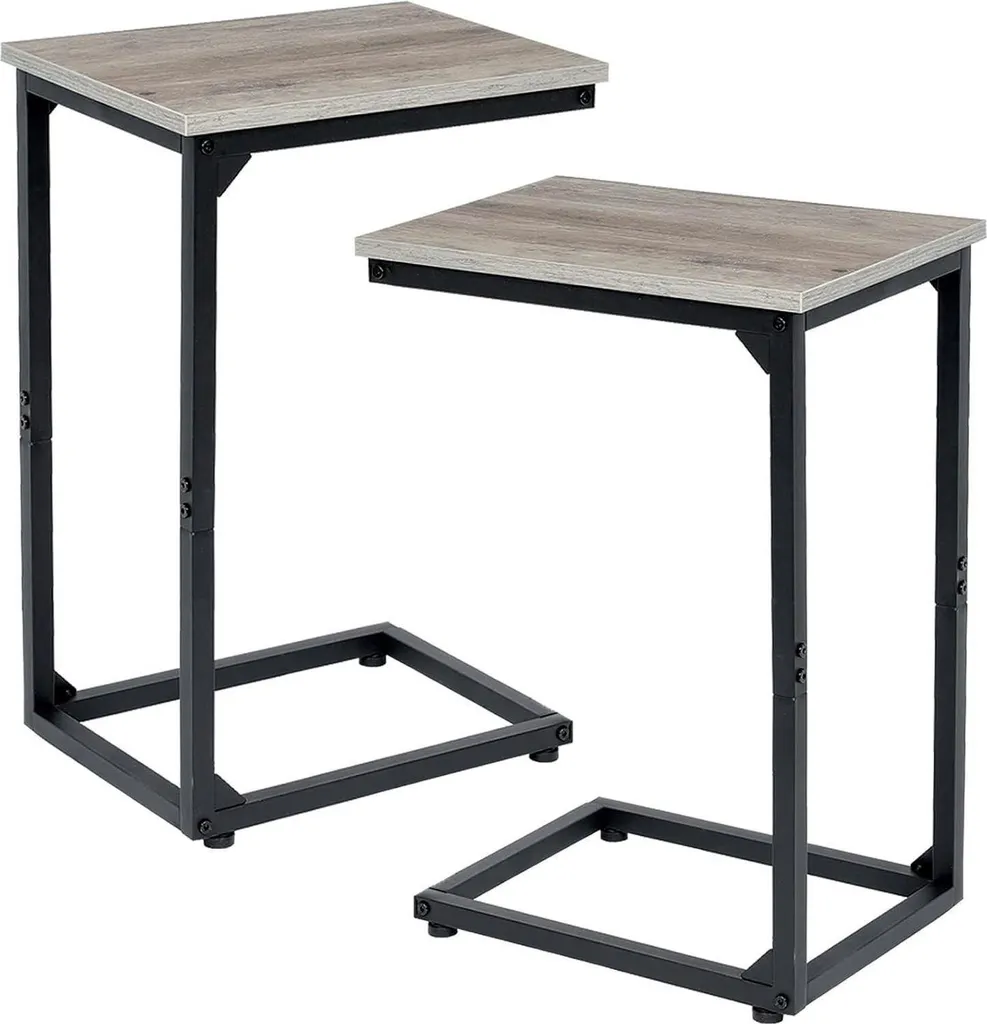 Optimisez votre espace avec ce lot de 2 tables en C bois gris gain de place