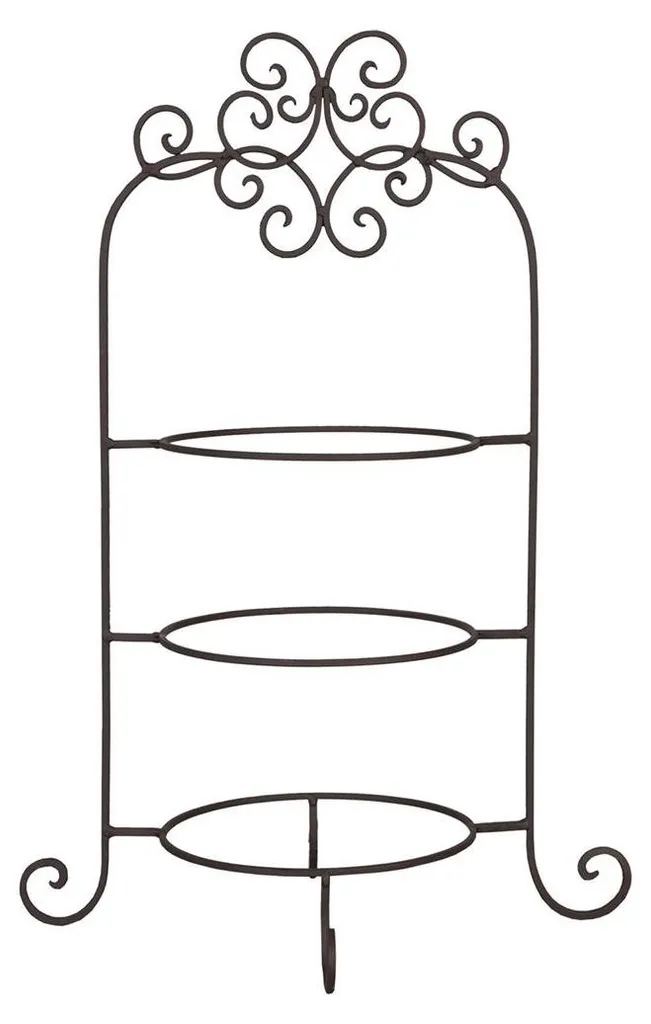 Présentoir à assiettes 3 niveaux en fer brun pour buffet et cuisine
