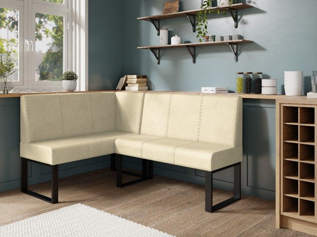 JKG Meble Eckbank fur Essizmmer - Eckbankgruppe mit Metallbeinen - Sitzecke Küche - Velours - Essecke - Küchensofa - Beige - Links - 130x170 cm