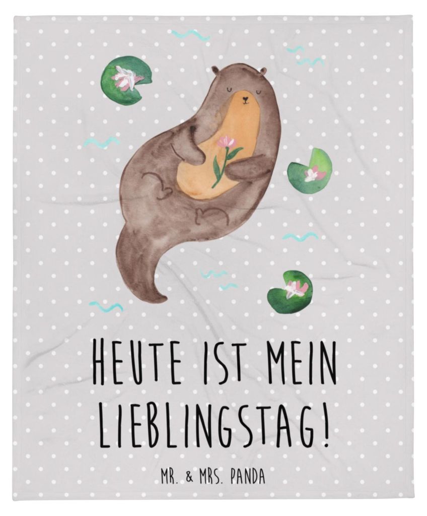 Mr. & Mrs. Panda Kuscheldecke Otter Seerose - Grau Pastell - Geschenk, Seeotter, Tagesdecke, Fluss, Plaid, Decke, Lieblingstag, Wasser, Bettdecke, ...