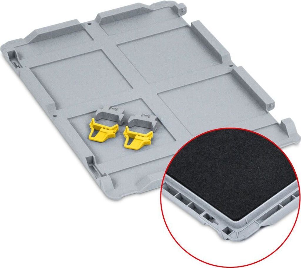 Scharnierdeckel Set Eurobox NextGen mit Schaumstoff und 2 gelbe Schiebeschnappverschlüsse | BxT 30x40cm | Eurobehälter, Transportbox, Transportbe...