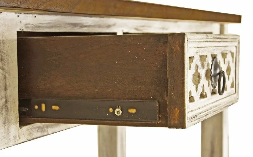 Meuble console manguier massif ciré blanc 120x40 cm CASTLE-ANTIK d'époque