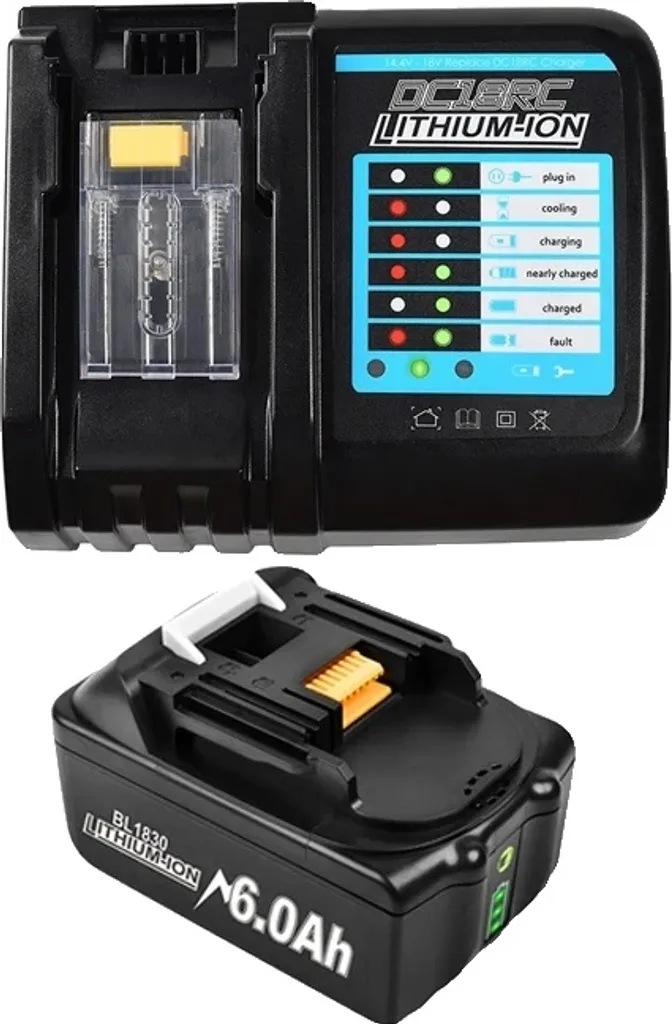 Kit Batteria 18V 6000mAh + Caricatore - Ideale per Fai Da Te e Giardino
