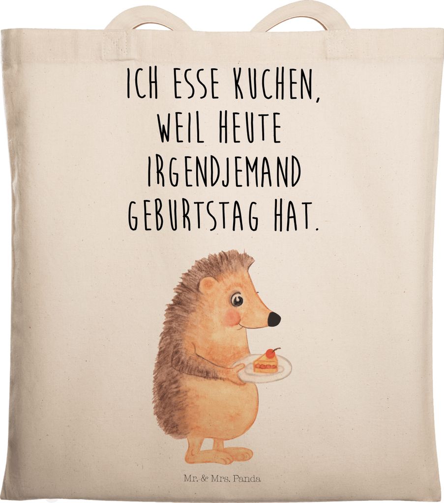 Mr. & Mrs. Panda Einkaufstasche Igel Kuchenstück - Transparent - Geschenk, Essen Spruch, Lustige Sprüche, Beutel, Jutebeutel, Kuchen Backen, Shop...