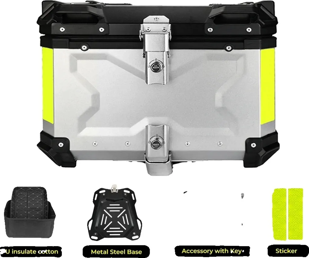 Solution de Rangement Moto 65L Argent Étanche - Top Case Alu Antivol