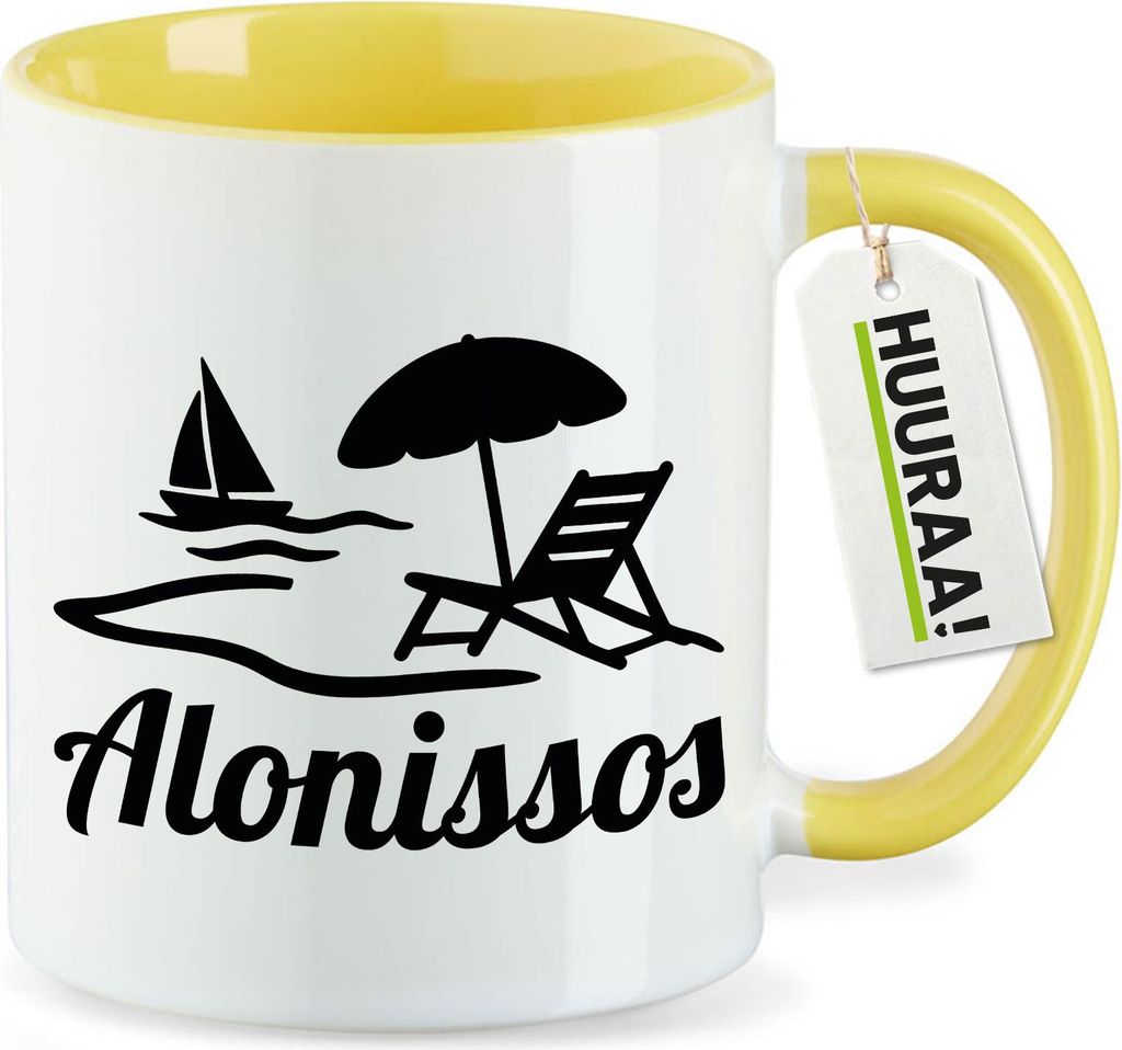 Huuraa Kaffeetasse Alonissos Inselmotiv Griechenland 330ml Gelb Keramik Kaffeebecher Geschenkidee
