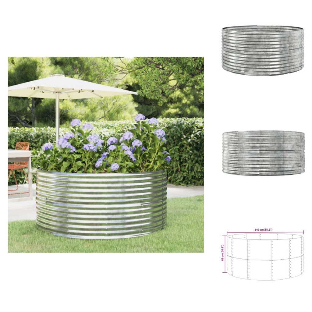 vidaXL Hochbeet Silbern 140x140x68 cm Pulverbeschichteter Stahl - Blumentöpfe & Pflanzgefäße