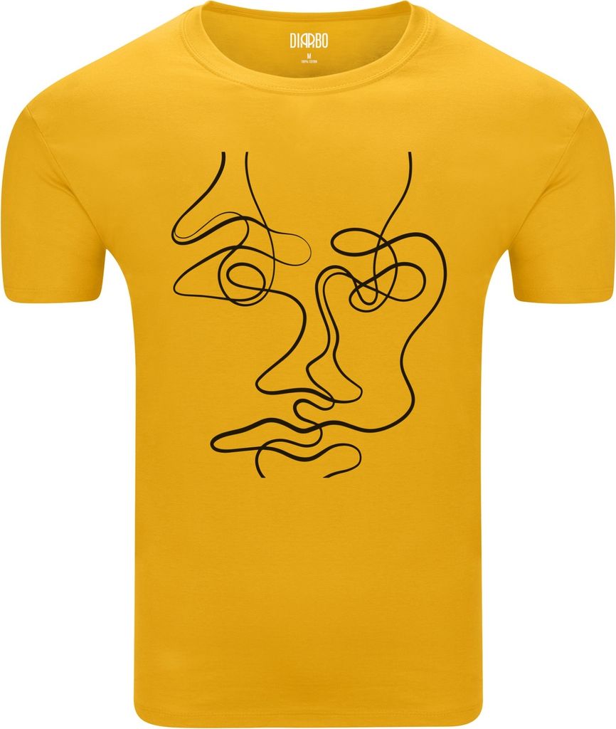 Diarbo Herren T-Shirt mit Abstraktes Druck Gesichtsporträt Gelb Gr.S