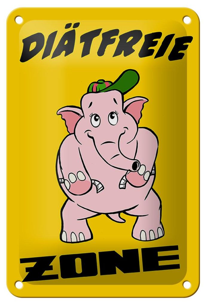 Blechschild Spruch 12x18cm Diätfreie Zone Elefant