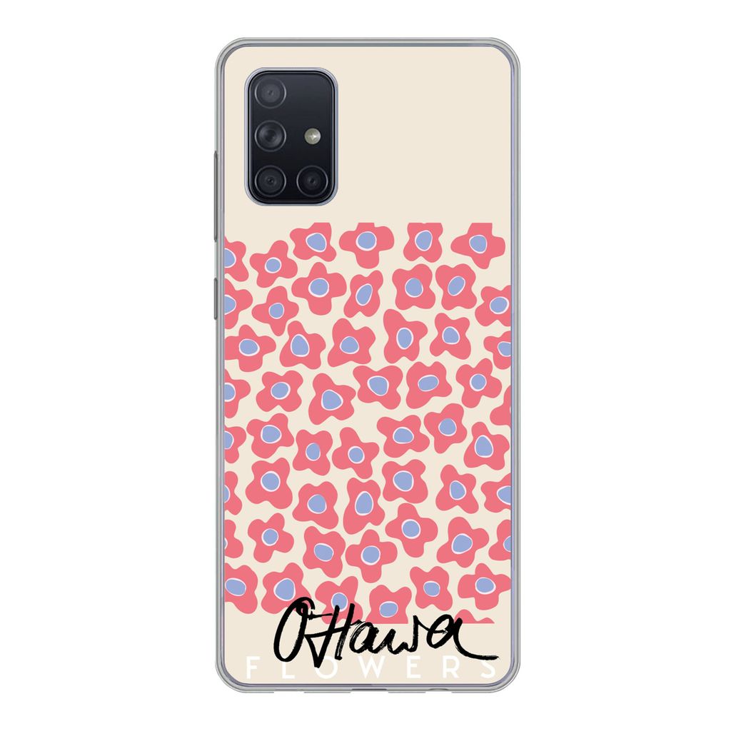 MuchoWow Handyhülle Schutzhülle Hülle für Samsung Galaxy A51 Blume - Muster - Rosa Silikon Softcase Handy Hülle - Schutzabdeckung