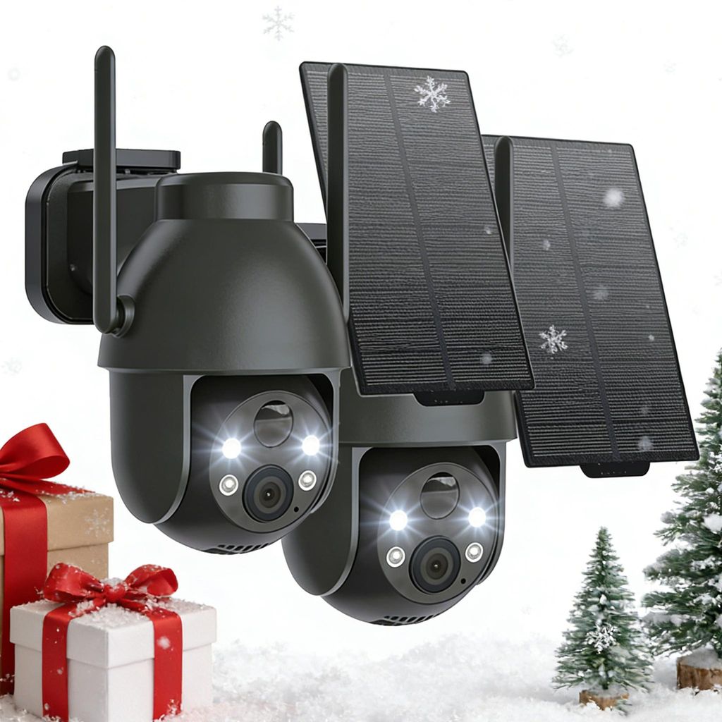 2 Stück 2K 3MP Überwachungskamera Aussen Akku 360° PTZ WLAN Kamera Kabellos mit Farbnachtsicht solar Kamera Überwachung außen PIR Bewegungsmelder