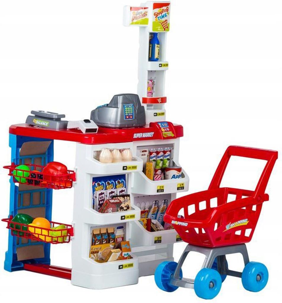 Großer Supermarkt-Supermarktstand für Kinder mit Produktbild 