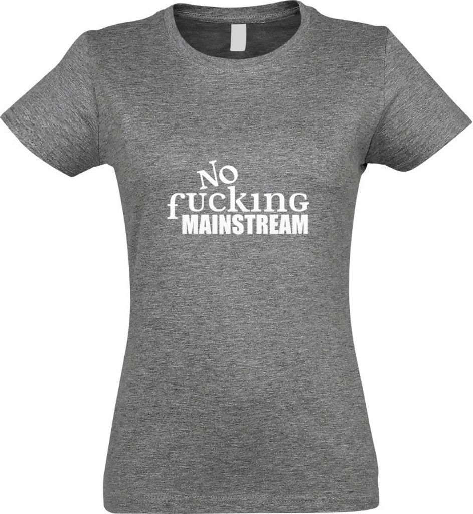 Kiwistar - T-Shirt tailliert - Damen - Graumeliert - No Fucking Mainstream - mit Motiv Bedruckt - Funshirt Design - Sport - Freizeit - Damen - M