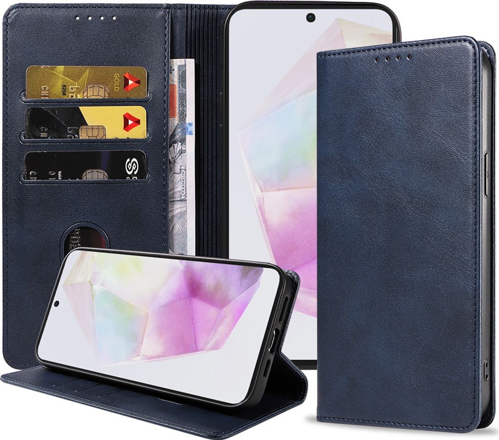 Smartphonica Handytasche passend für Samsung Galaxy A35 Kunstleder mit Magnetverschluss und Kartenhalter Buchhülle mit Klappe - Blau