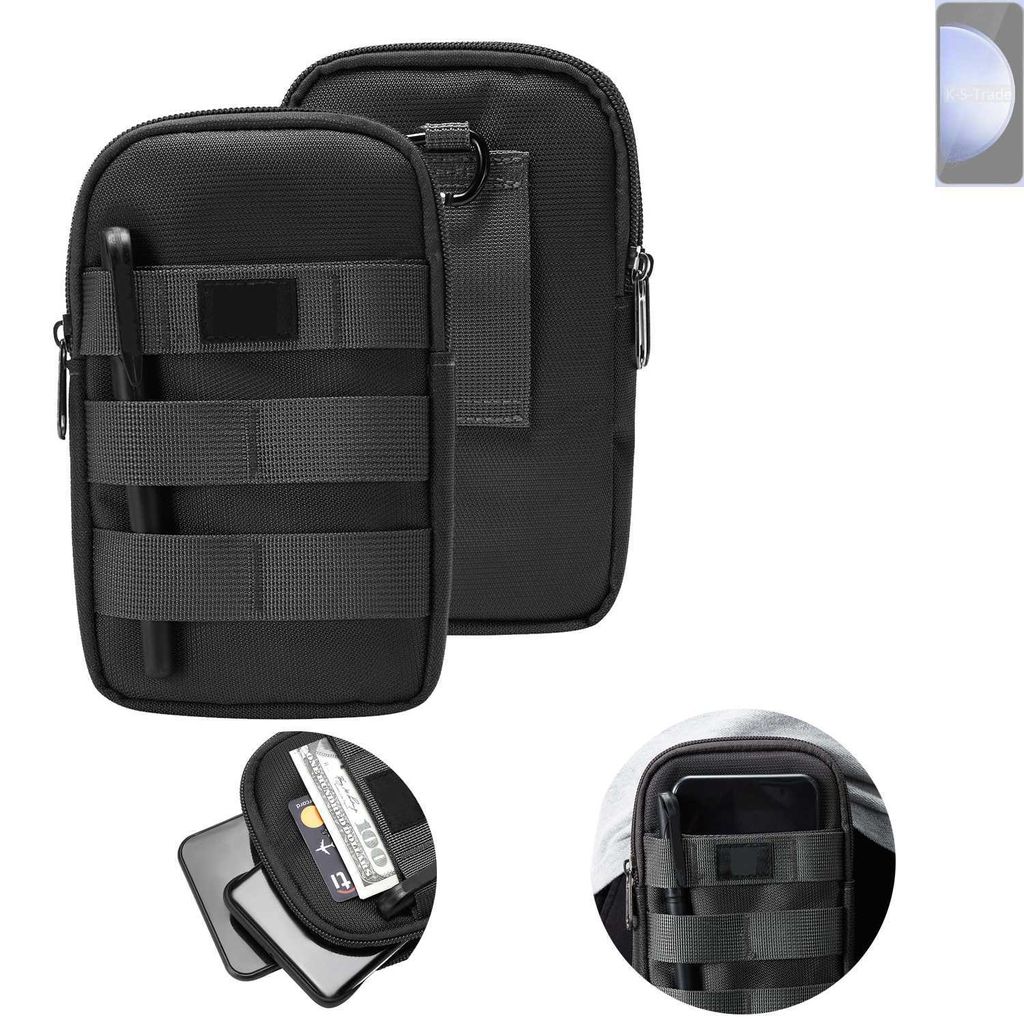 K-S-Trade Holster Gürtel Tasche kompatibel mit Samsung Galaxy S23 FE SM8450 Handy Tasche Schutz Hülle dunkel-grau viele Fächer, 1x