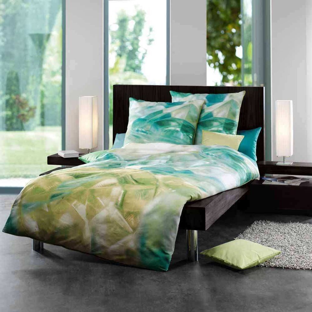 Kaeppel Mako-Satin Bettwäsche Jade 100% Baumwolle Reißverschluss Bettbezug Kissenbezug Bettgarnitur Bettwäsche-Set Bettzeug 135x200 cm Grün