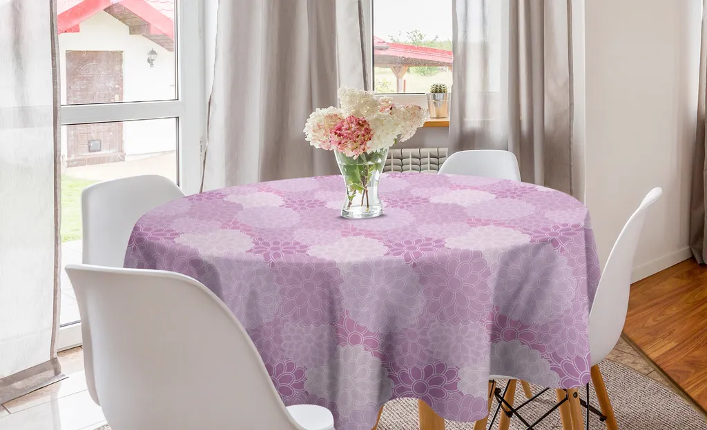 ABAKUHAUS Tovaglia rotonda con motivi floreali, arte primaverile dai colori pastello, tovaglia circolare per decorare la sala da pranzo e la cucina, 150 cm, rosa confetto e malva chiaro