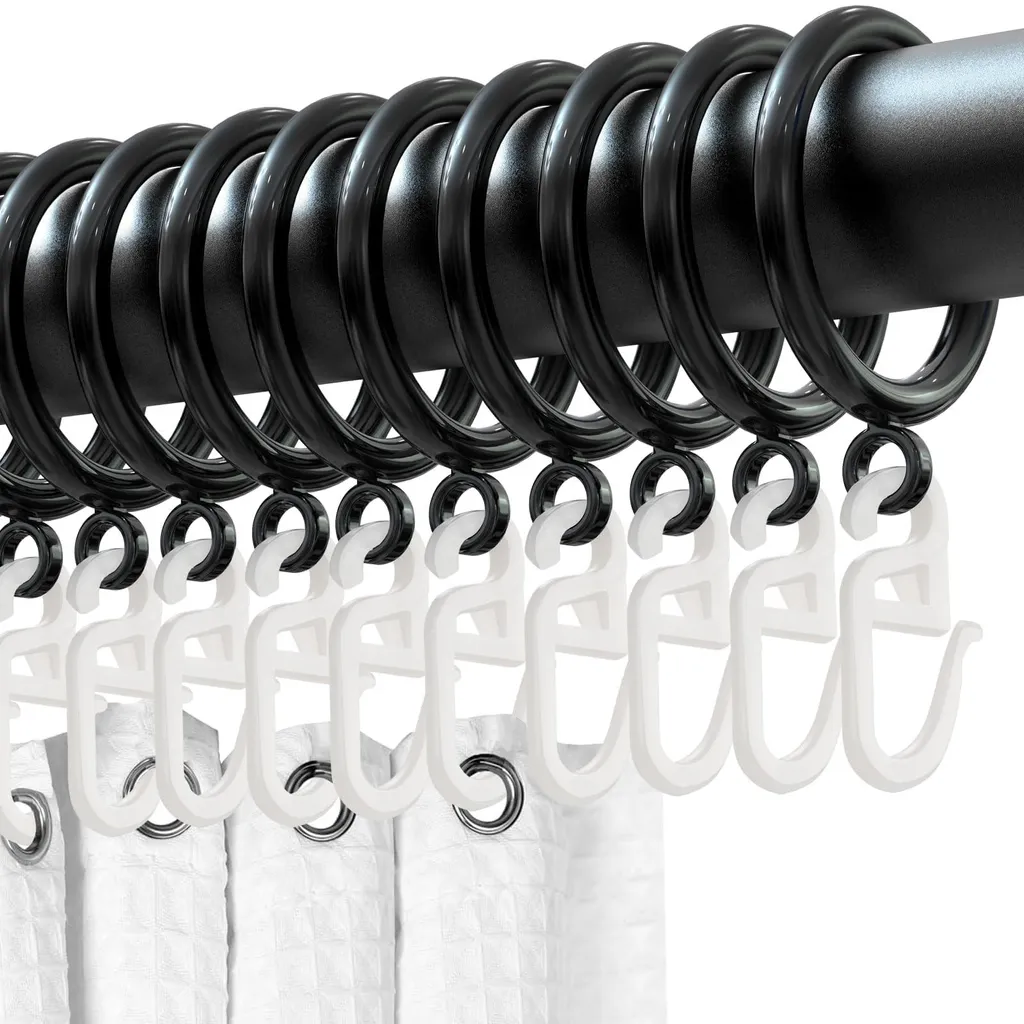 100 Anneaux de Rideaux avec Crochets 32mm pour Tringles et Douches