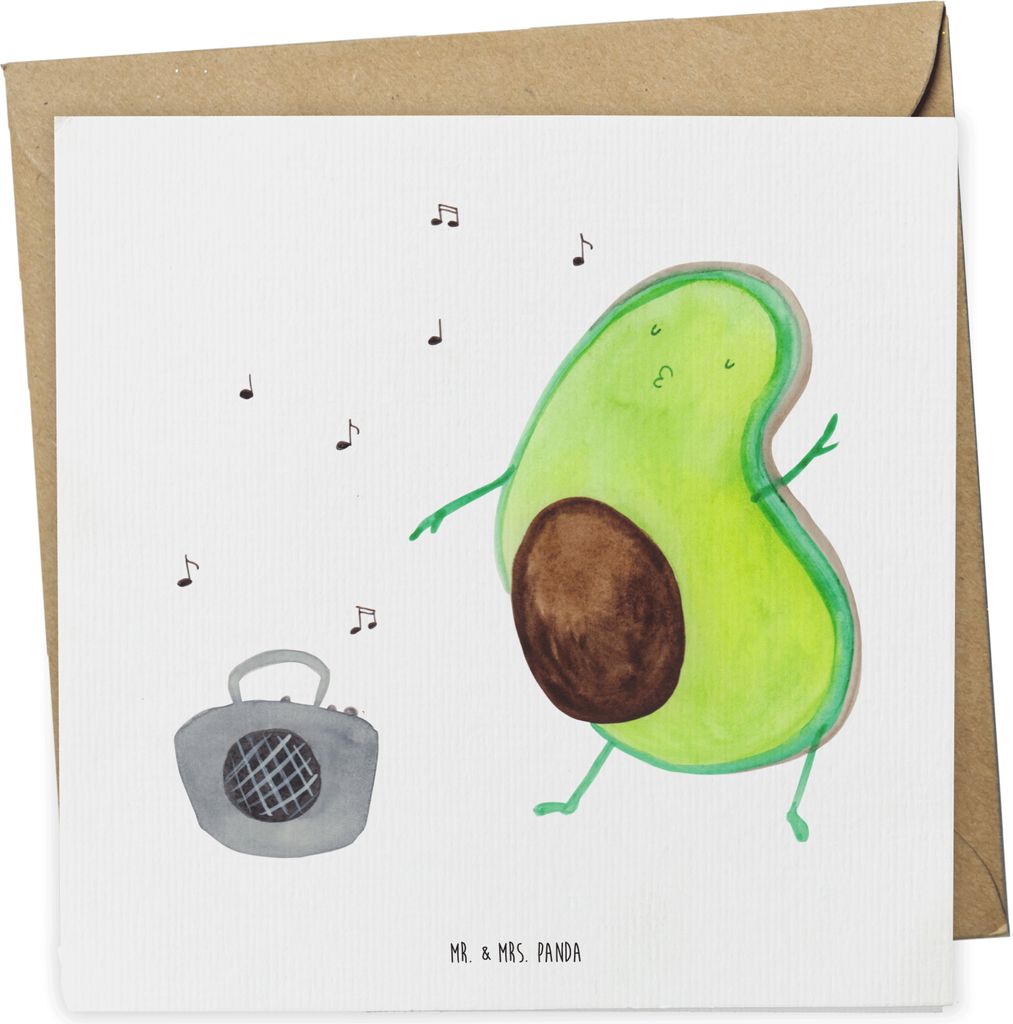 Mr. & Mrs. Panda Glückwunschkarte Avocado Tanzen - Weiß - Geschenk, Klappkarte, faltkarte, Grußkarte, Party, doppelkarte, Singen, Musik, anlassk...