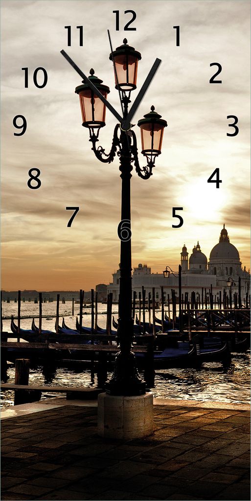 Wallario Design Wanduhr bedruckt, Größe 30 x 60 cm, Motiv: Venedig - Lagune bei Sonnenuntergang