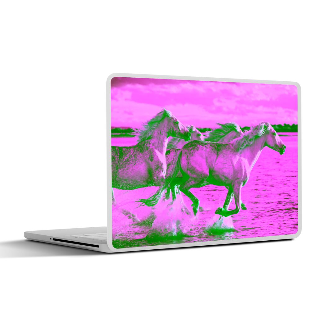 MuchoWow Laptop Aufkleber Sticker Cover Pferde - Wasser - Rosa - Grün - Mädchen - Kinder - Mädchen 30x22 cm - Laptop-Sticker