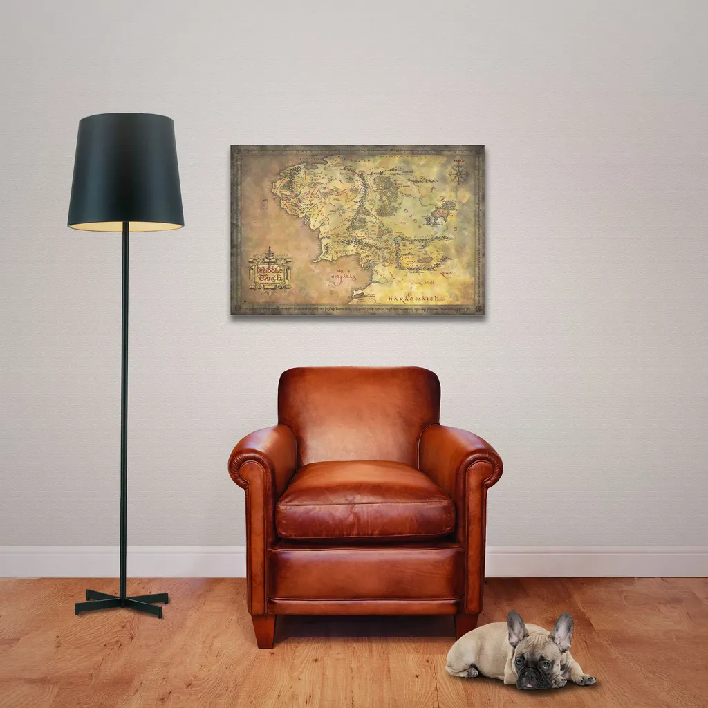 Poster Terra di Mezzo Signore degli Anelli con Astine in Legno Nero 92cm