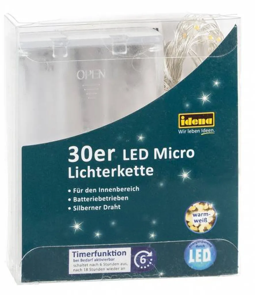 Idena 30 Micro LED Catena Luminosa a Batteria - Decorazione Casa Moderna