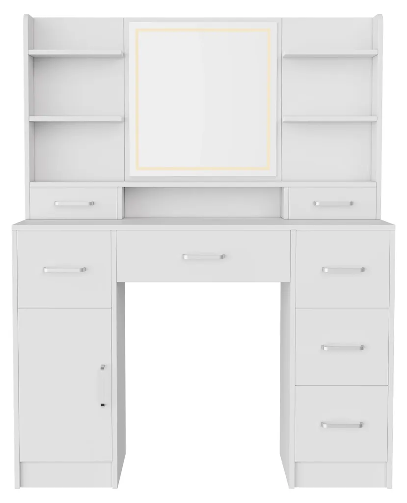 Coiffeuse pour chambre avec miroir LED lumineux et grand rangement