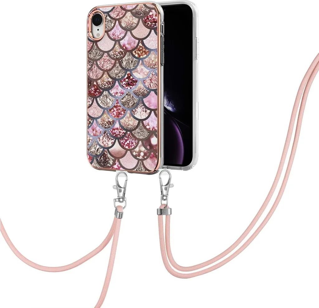 Custodia con cinturino per iPhone XR, custodia in TPU a fantasia con cinturino regolabile Coffee