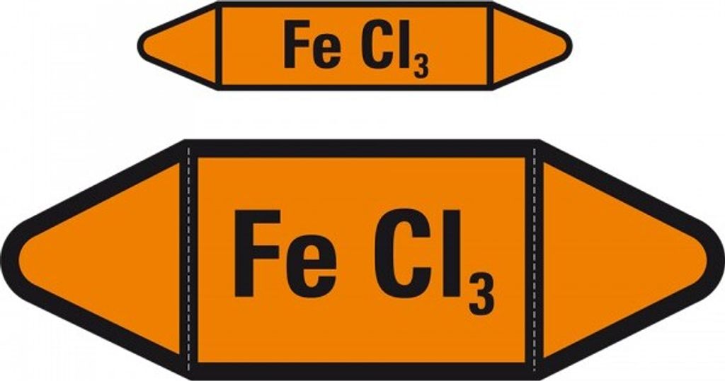 Aufkleber I Rohrleitungsetikett Fe CI3, orange/schwarz, für Ø 60-90mm, 252x52...