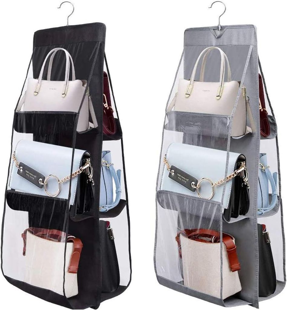Hanging Handbag Purse Organizer, 2 Stück 6 Taschen Staubdichter Aufbewahrungshalter Tasche Kleiderschrank Platzsparendes Organizersystem, waschbar